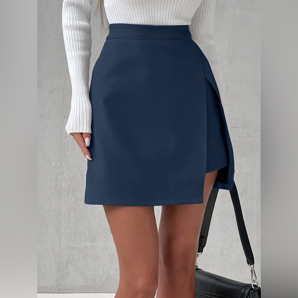Commense Asymmetric Layered Split Mini Skirt Blue… - image 2